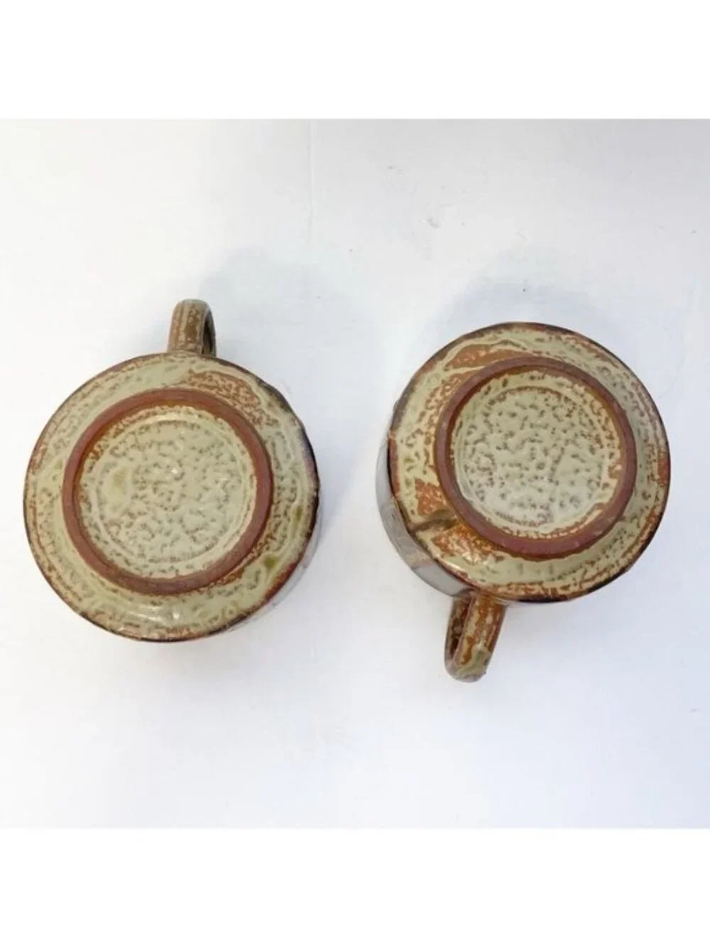 Set Of 2 Vintage Oversized Stoneware Mugs Large Tea Coffee Latte MCM Striped